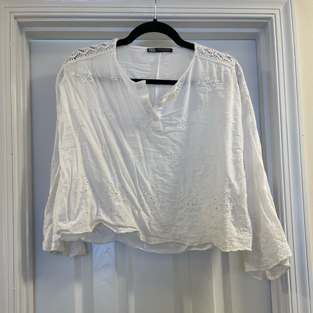 Zara, White Lace Detailed Crop Top, Size M